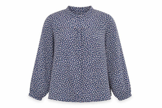 Front view of Classics women’s blue floral polyester basic button-up, size UK 8, round neck