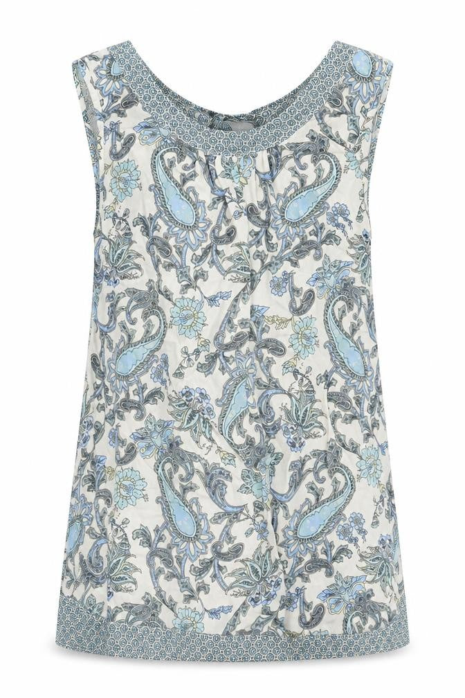 Front view of Dorothy Perkins women’s multicoloured paisley polyester basic tank, size UK 10, round neck