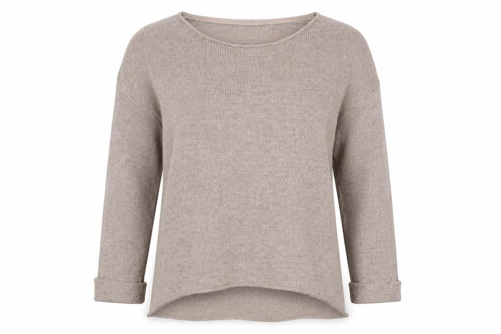 Front view of Divided women’s brown scoop neck acrylic jumper, size S