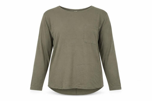 Front view of H&M women’s green polyester basic t-shirt, size S, round neck