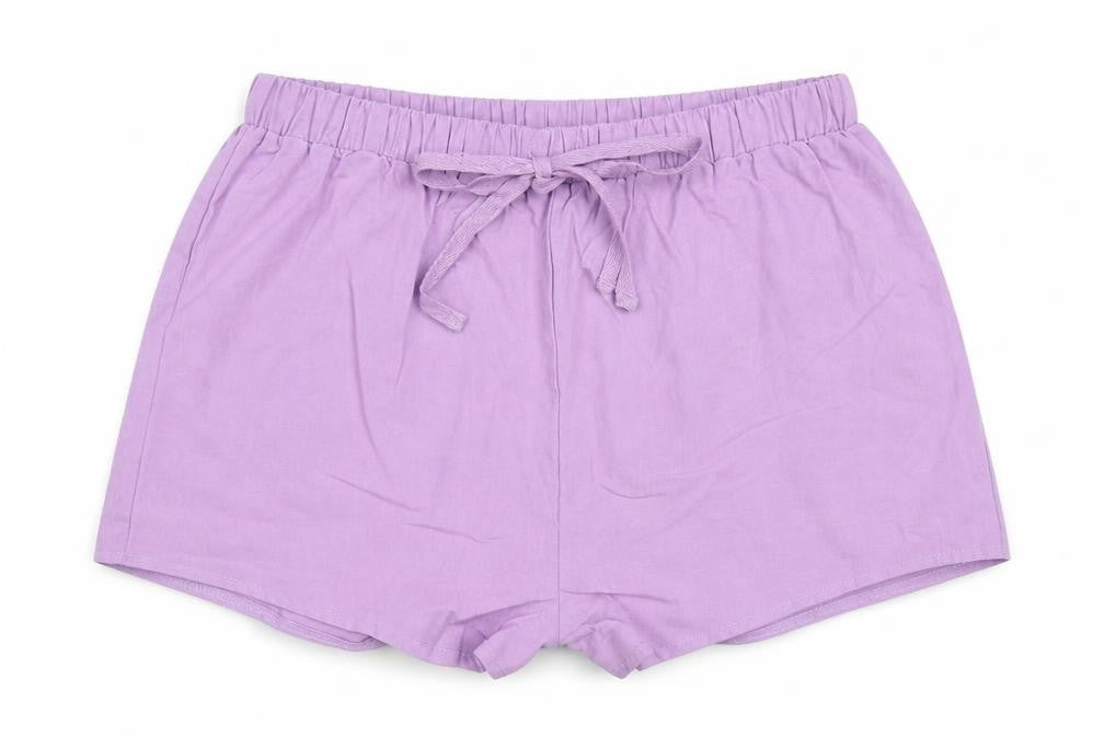 Front view of SHEIN women’s purple polyester sweat shorts, size S, 3-inch leg regular drawstring