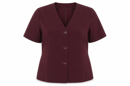 Front view of Slimma women’s purple polyester basic button-up, size UK 18, v-neck