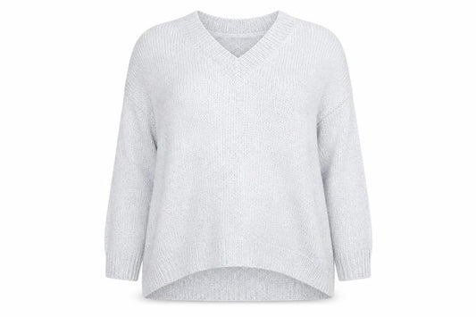 Front view of Studio women’s red v-neck polyester jumper, size UK 20