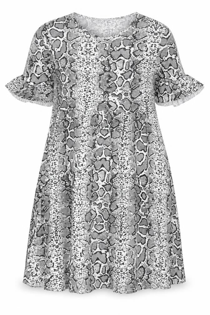 Boohoo Womens Grey Animal Print Viscose A-Line Size 12 Crew Neck Pullover - Snake Print