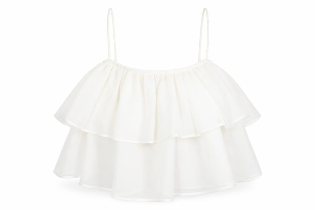 Front view of ASOS women’s white polyester cropped tank, size UK 10, square neck