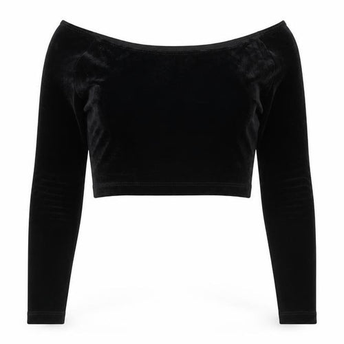 American Apparel Womens Black Polyester Cropped Blouse Size S Boat Neck