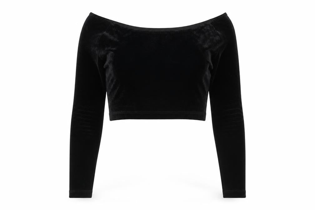 American Apparel Womens Black Polyester Cropped Blouse Size S Boat Neck