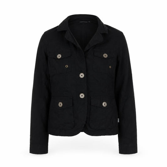 Front view of City Life women’s black jacket, size L, button