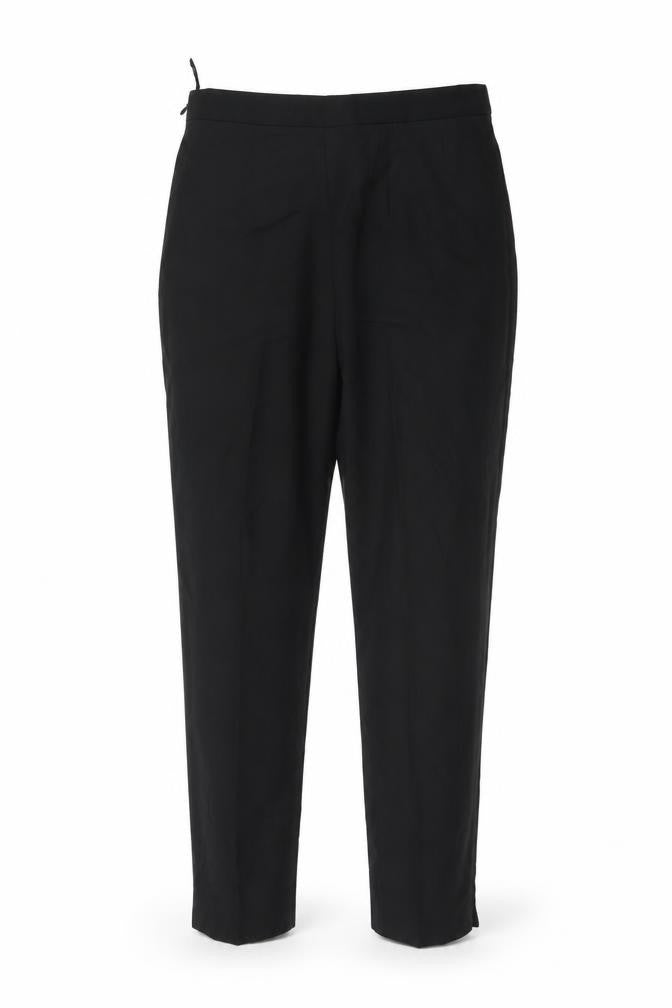 Front view of Per Una women’s black polyester trousers, size UK 10, 28-inch leg regular zip