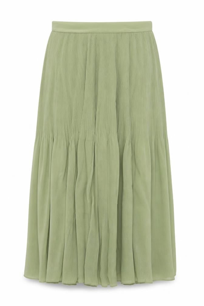 Marks and Spencer Womens Green Polyester Pleated Skirt Size 20 Zip