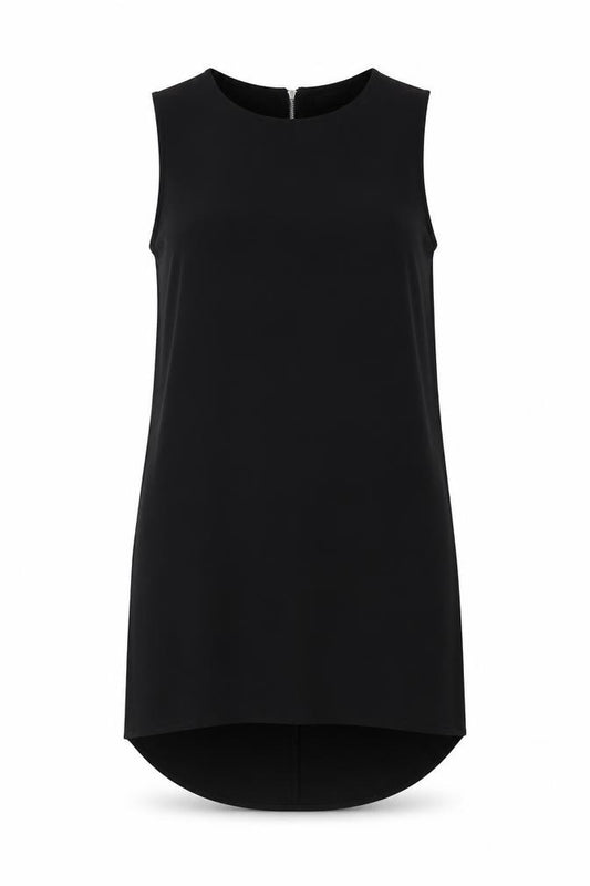 Front view of Glamorous women’s black polyester shift, size S, round neck zip