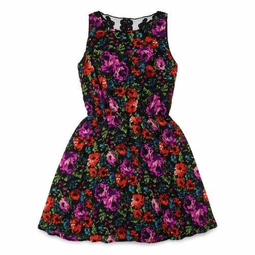 Fun & Flirt Womens Multicoloured Floral Polyester Fit & Flare Size M Boat Neck Pullover - Lace Detail