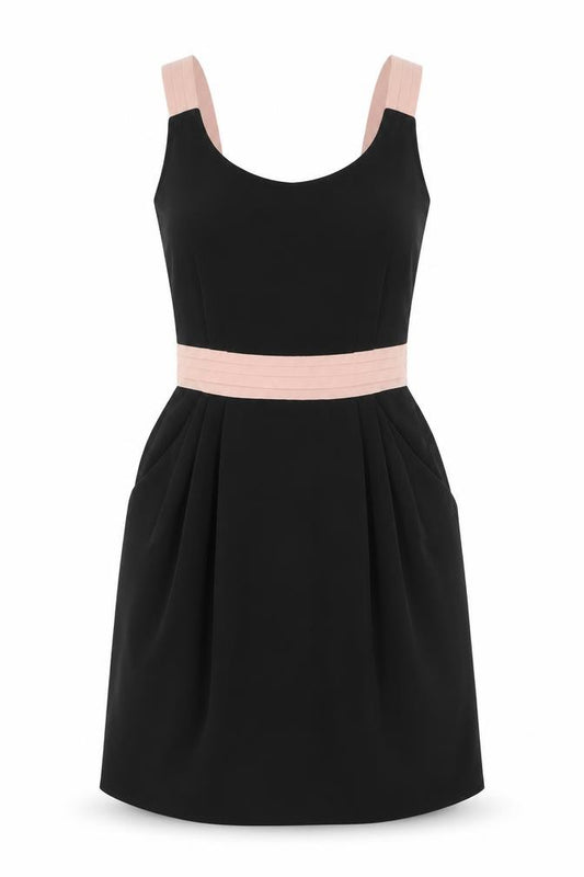 Front view of Mango women’s black polyester a-line, size XS, scoop neck zip - racer back