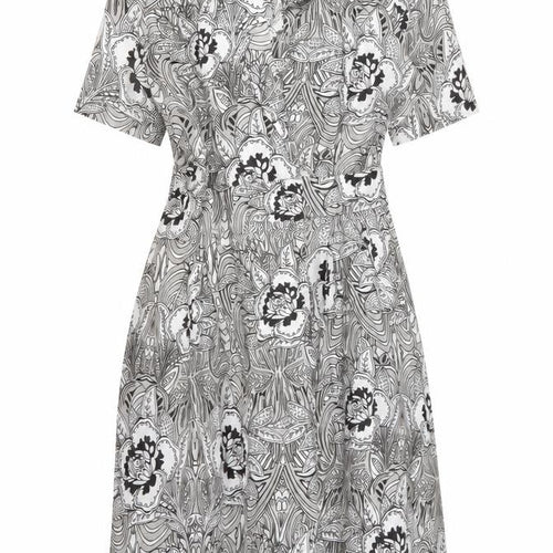 World Womens Black Floral Linen Wrap Dress Size XS Collared Button