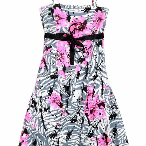 West One Womens Grey Floral Cotton Fit & Flare Size 8 Square Neck Zip