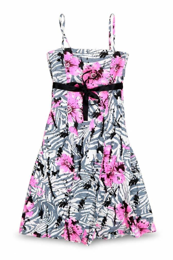 West One Womens Grey Floral Cotton Fit & Flare Size 8 Square Neck Zip