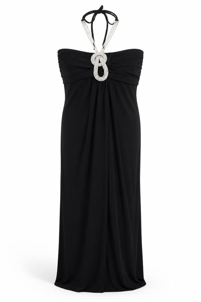 Roman Originals Womens Black Polyester Maxi Size 12 Halter Tie