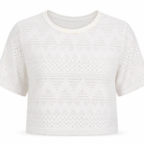 Miss Selfridge Womens White Polyamide Cropped T-Shirt Size 10 Round Neck