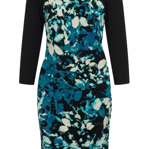 Coast Womens Black Geometric Polyester Pencil Dress Size 12 Boat Neck Button