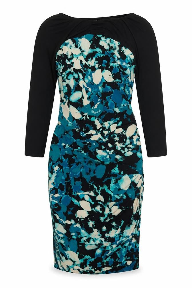 Coast Womens Black Geometric Polyester Pencil Dress Size 12 Boat Neck Button