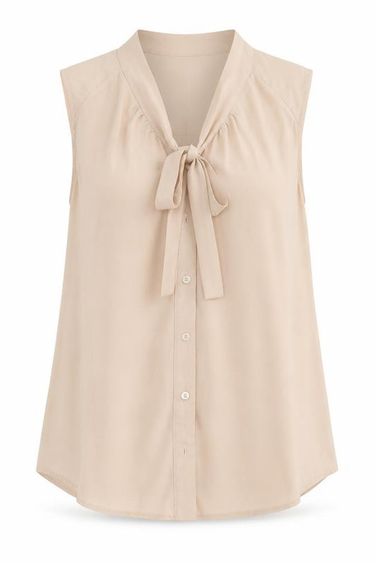 Front view of George women’s beige herringbone polyester basic button-up, size UK 16, v-neck