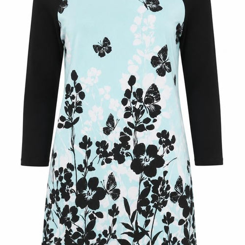 BHS Womens Blue Floral Polyester Slip Dress Size 10 Round Neck Pullover - Butterflies