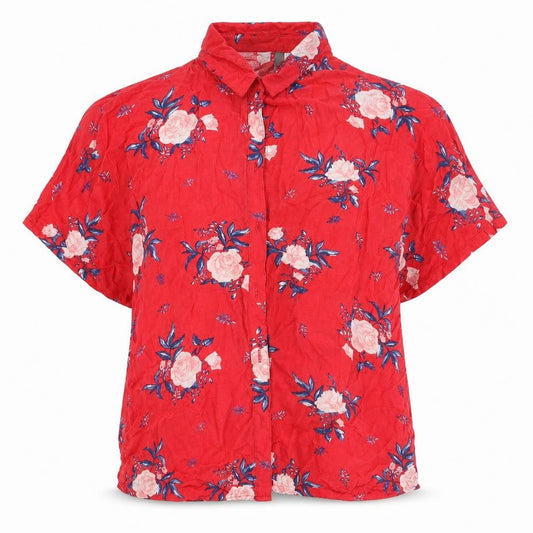 Front view of Divided women’s red floral polyester basic blouse, size UK 6, collared