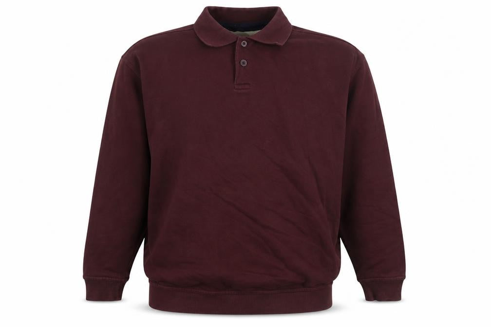 Front view of EWM men’s purple cotton pullover sweatshirt, size L