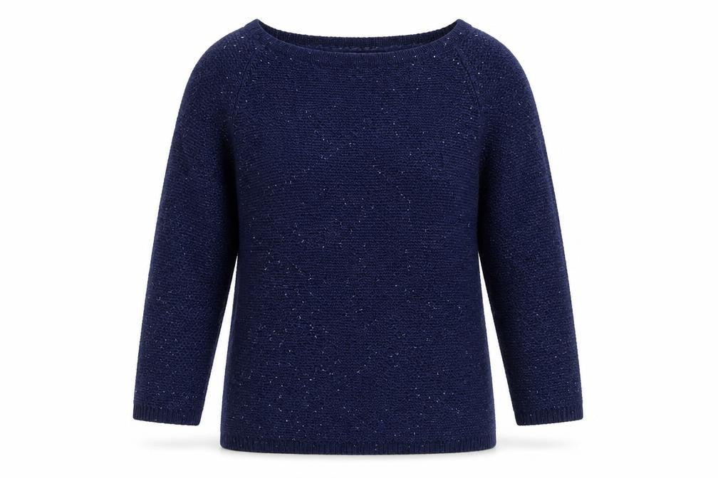 Front view of Monsoon women’s blue boat neck polyester jumper, size S