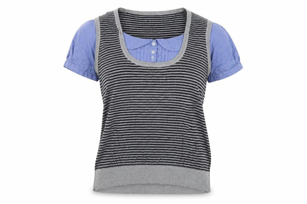 Next Womens Grey Striped Cotton Basic Blouse Size 10 Round Neck