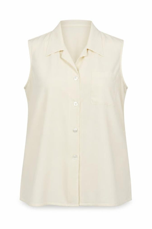 Front view of Essentials women’s ivory polyester basic button-up, size UK 18, collared