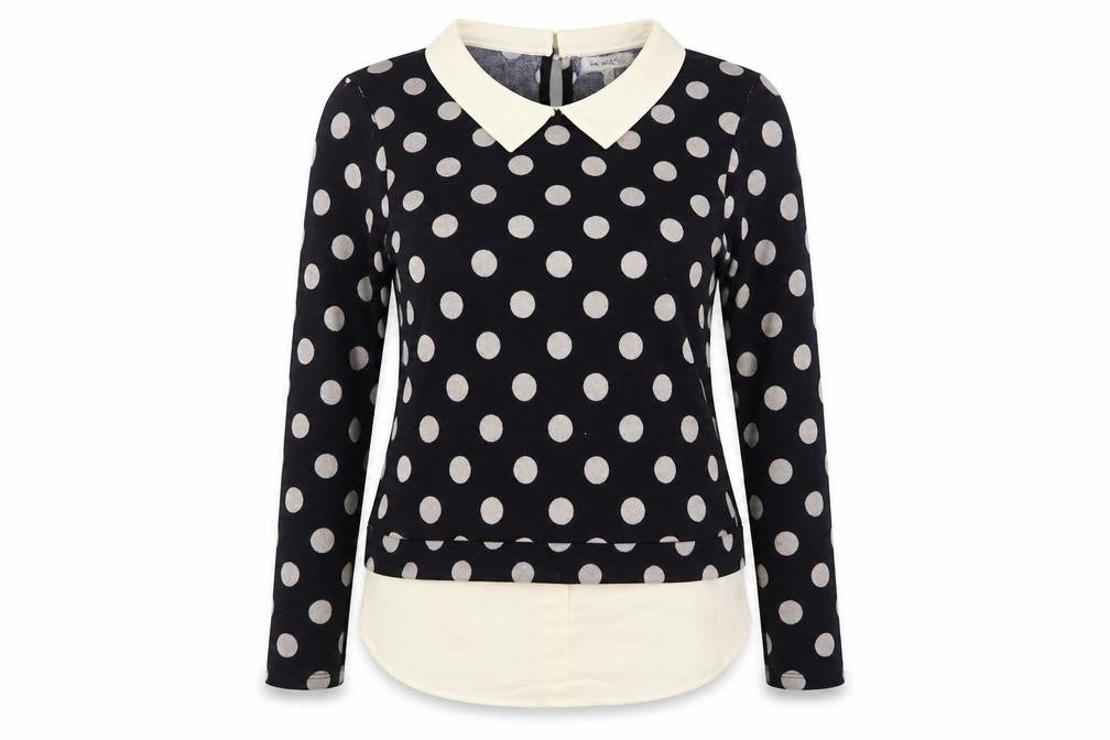 Monteau Womens Blue Collared Polka Dot Polyester Pullover Jumper Size S