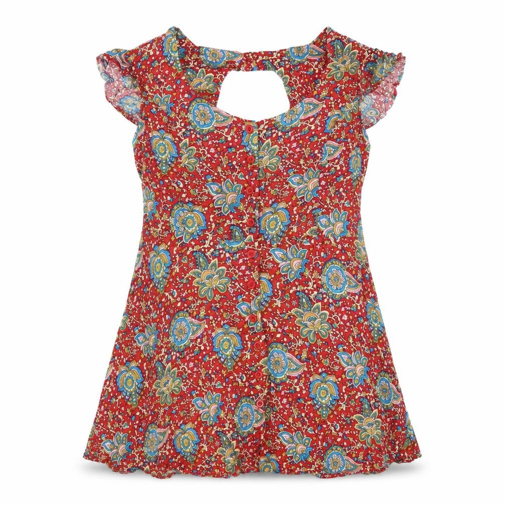 Glamerous Womens Red Floral Viscose A-Line Size 14 Scoop Neck Button