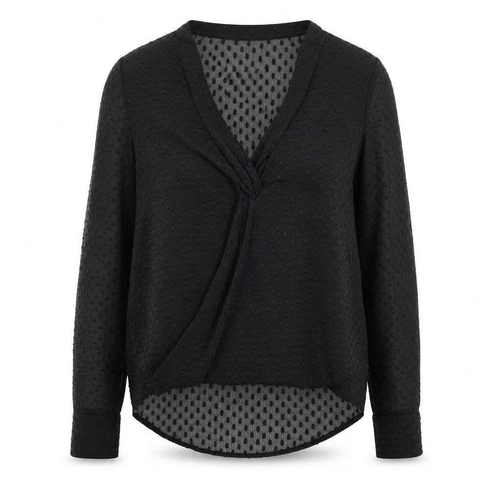 Oasis Womens Black Geometric Polyester Basic Blouse Size 10 V-Neck - wrap detail