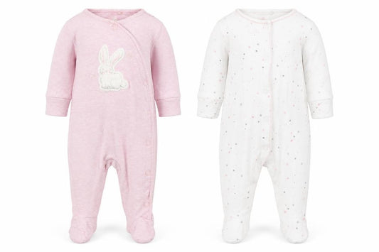 Front view of Next girls’ pink geometric cotton bodysuit outfit/set, size 12, months snap - bunny