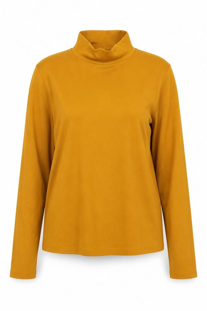 Front view of H&M women’s yellow high neck polyester jumper, size M