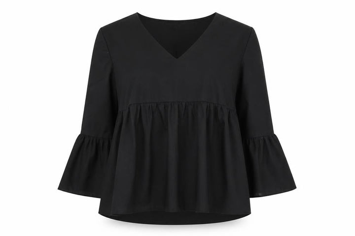 Boohoo Womens Black Polyester Basic Blouse Size 6 V-Neck