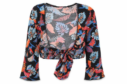 Front view of Grace & Mila women’s multicoloured v-neck floral viscose cardigan jumper, size S