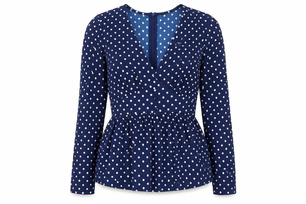 Influence Womens Blue Polka Dot Polyester Basic Blouse Size 8 V-Neck