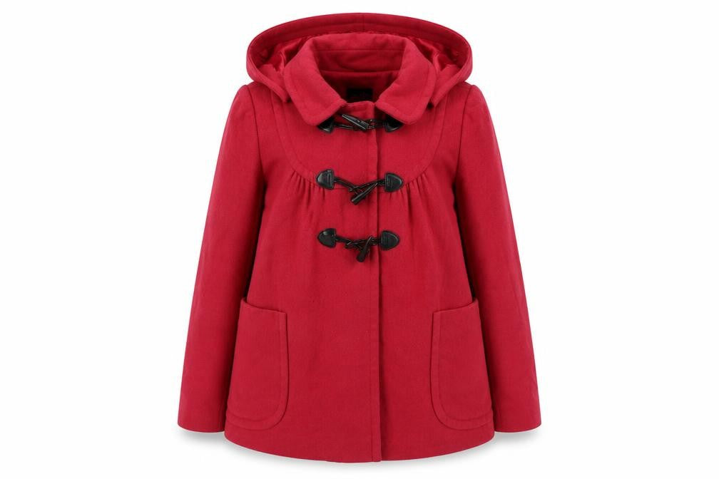 Front view of Topshop women’s pink pea coat coat, size UK 10, toggle