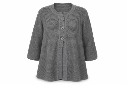 Front view of Linique women’s grey round neck cotton cardigan jumper, size L