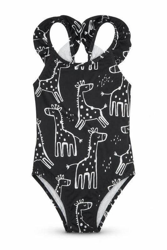 F&F Girls Grey Geometric Polyester Bodysuit One-Piece Size 2-3 Years Pullover - Giraffe Print Swimwear