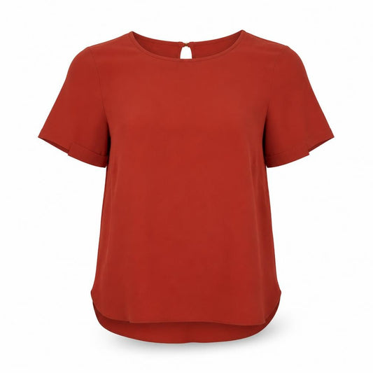 Front view of Atmosphere women’s red polyester basic blouse, size UK 10, round neck