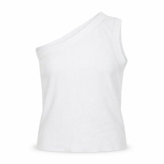 Front view of Pull&Bear women’s white polyester basic blouse, size S, one shoulder