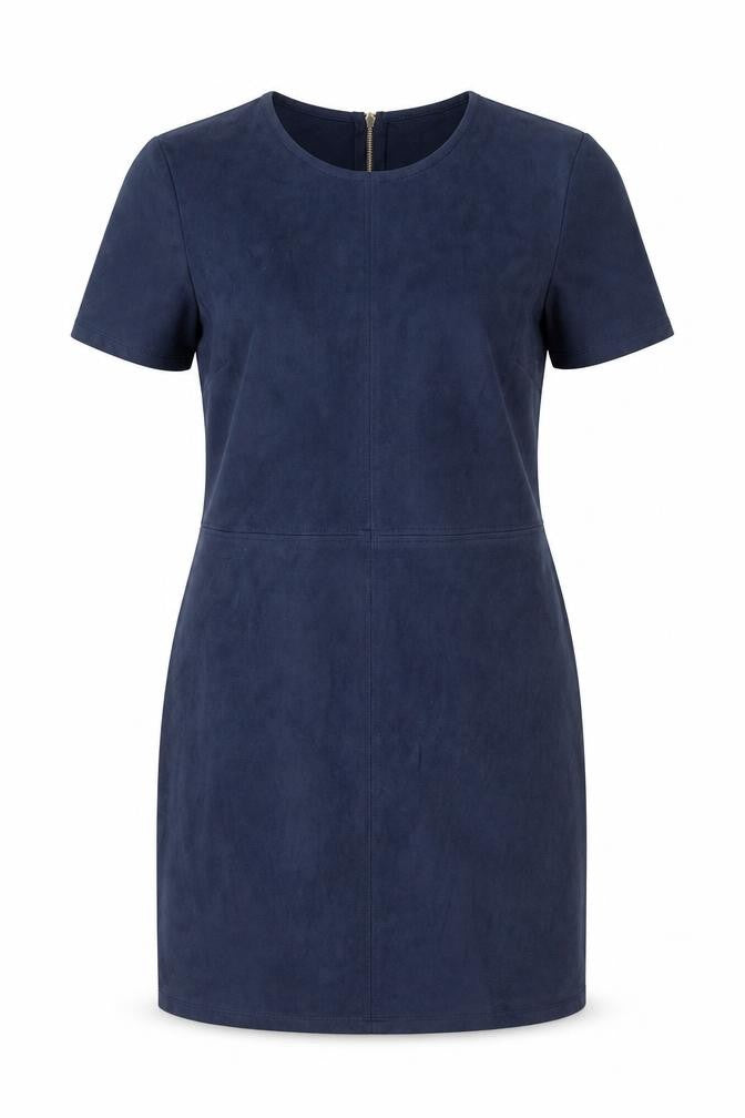 Front view of Atmosphere women’s blue polyester a-line, size UK 10, round neck zip