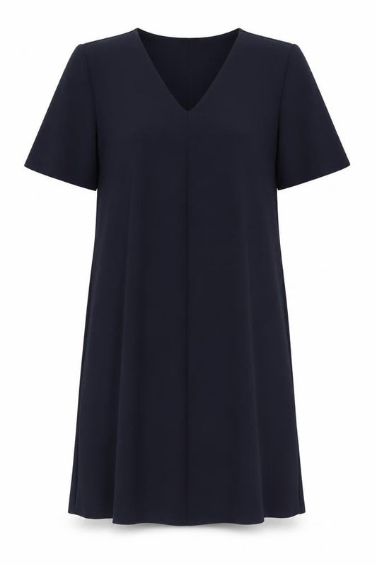 Front view of JDY women’s blue polyester a-line, size L, v-neck pullover