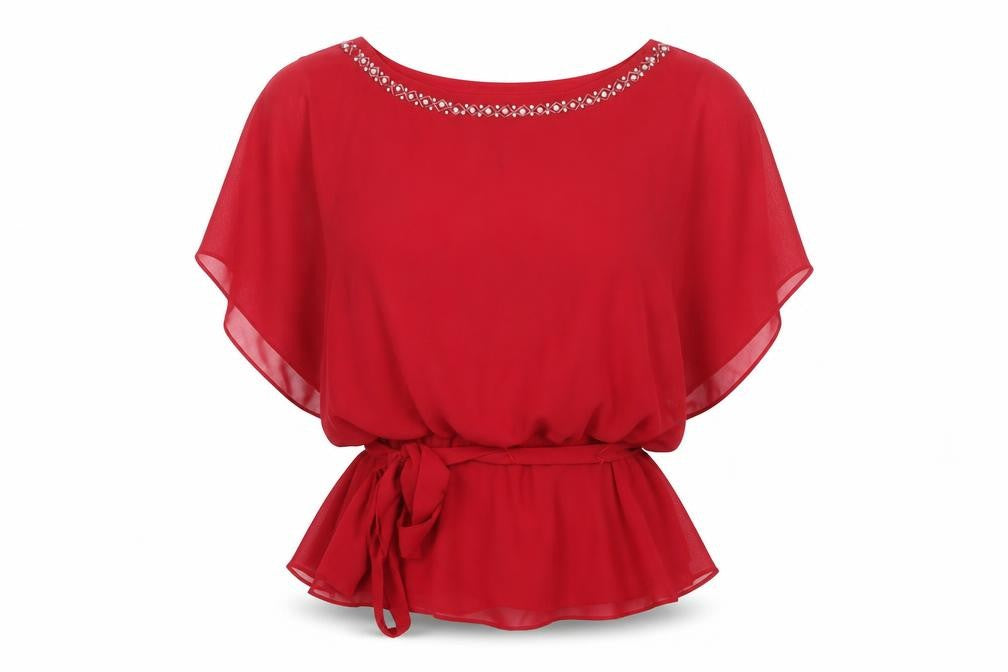 JRNY Womens Red Polyester Basic Blouse Size 6 Boat Neck