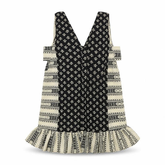Front view of ASOS women’s black geometric polyester tank dress, size UK 8, v-neck button
