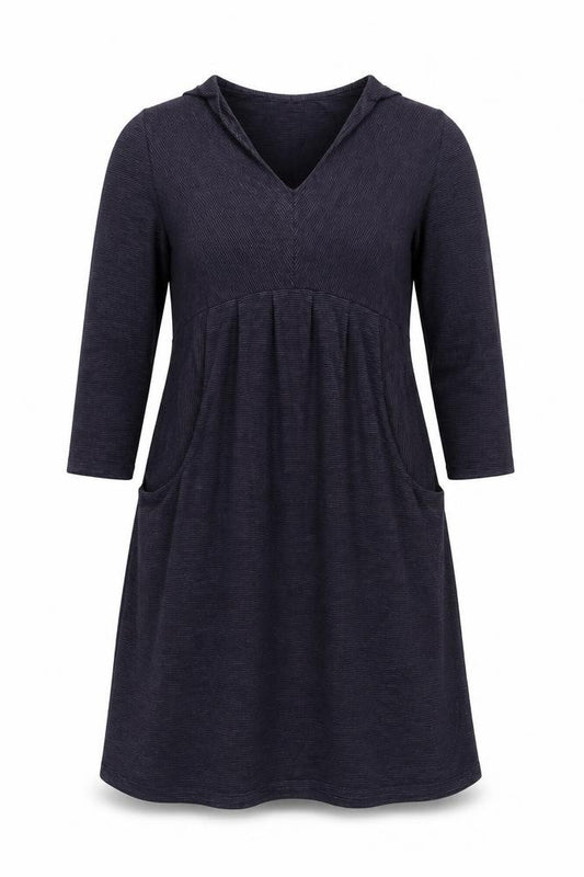 Front view of Kaliko women’s purple striped cotton a-line, size UK 12, v-neck pullover
