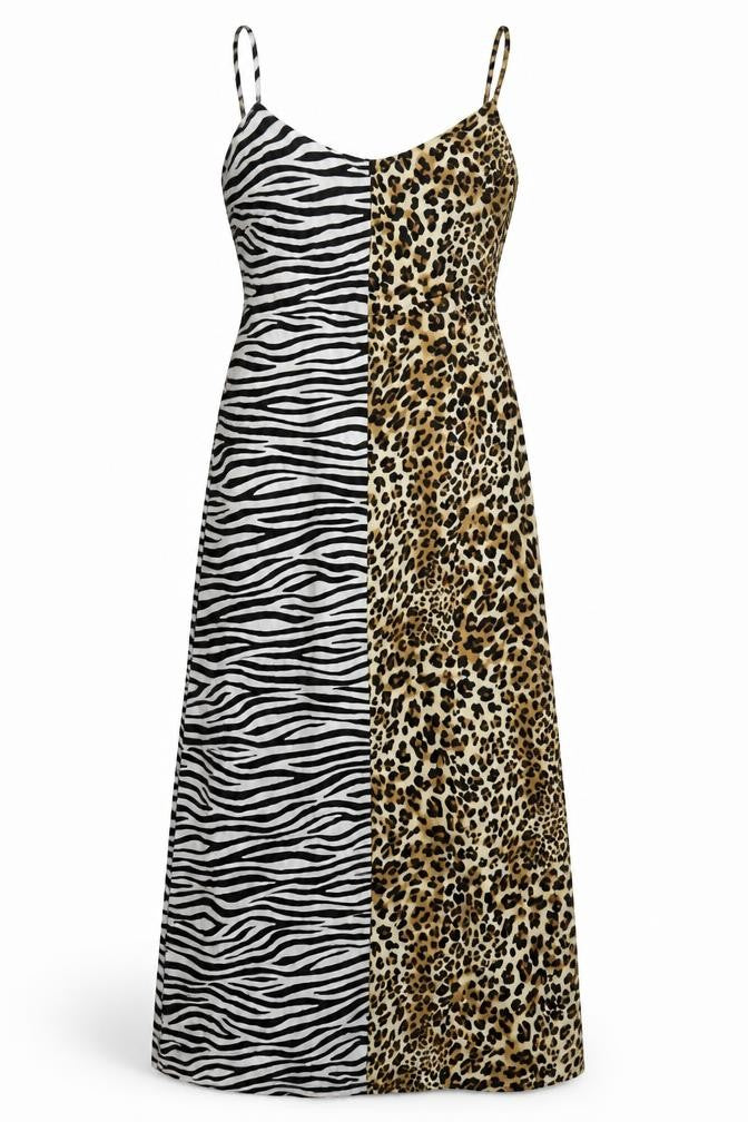 Boohoo Womens Black Animal Print Polyester Maxi Size 6 V-Neck Zip